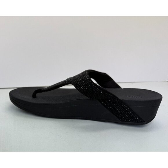 FitFlop Lottie Glitzy Shimmer Fabric Toe Thong Sandal Black NEW Size 10 - Picture 10 of 14
